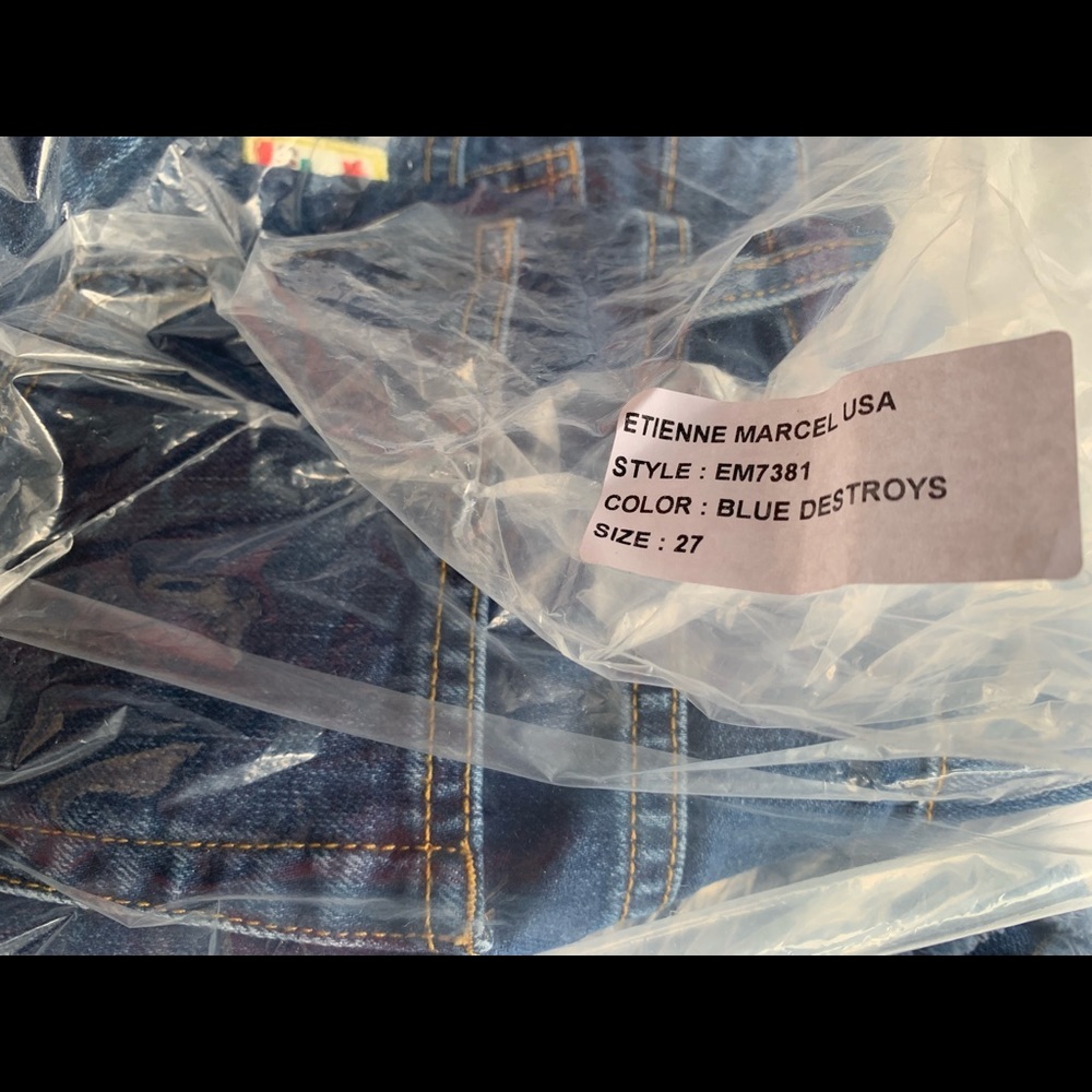 NWT. Etienne Marcel LA + Dark Blue Denim Patches Shorts - Picture 7 of 8